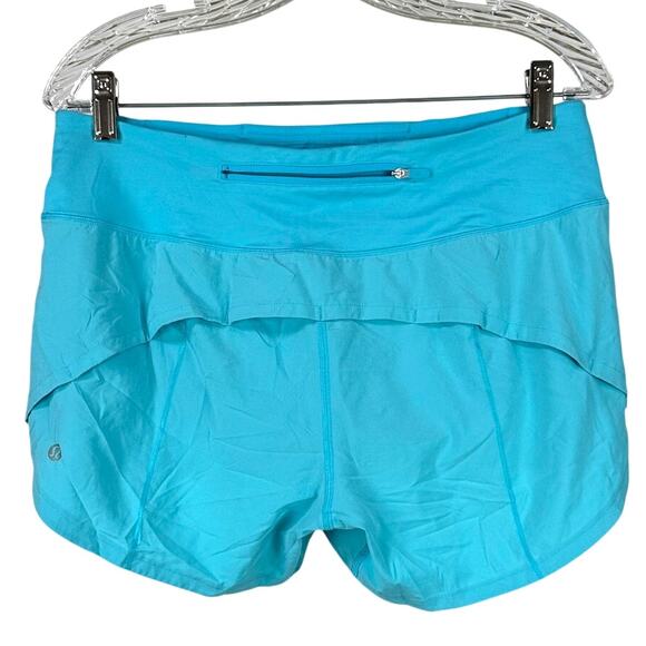 Lululemon Speed Up Mid-Rise Lined Short 4" Electric Turquoise w/ LOGO Size 8 EUC - Picture 2 of 8